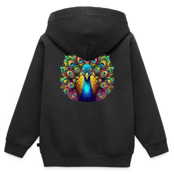 Pfau - Kinder Premium Organic Zip Hoodie - Schwarz - Hinten - AI Model Kid Male (0cm)