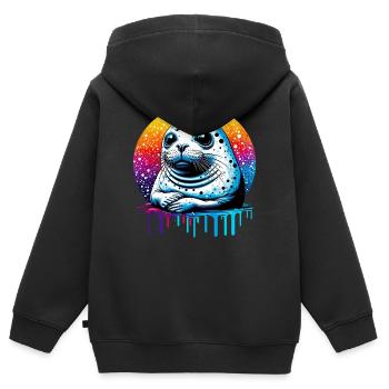 Phoque - Sweat Premium à capuche zippé enfant bio - noir - Dos - AI Model Kid Male (0cm)