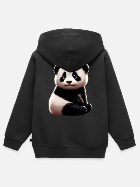 Panda - Premium børne zip-hættetrøje økologisk - sort