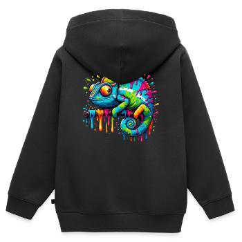 Caméléon - Sweat Premium à capuche zippé enfant bio - noir - Dos - AI Model Kid Male (0cm)