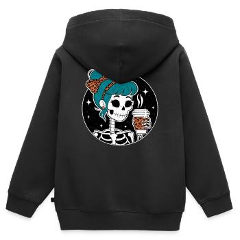 Funny Mexican Skeleton with Latte Coffee Halloween - Kids Premium Organic Zip-up Hoodie - black - Back - AI Model Kid Male (0cm)