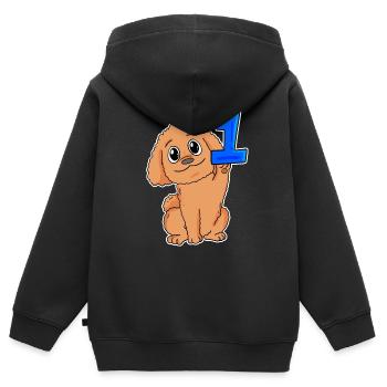 Numéro 1 Numéro Un - Motif Chien - Sweat Premium à capuche zippé enfant bio - noir - Dos - AI Model Kid Male (0cm)