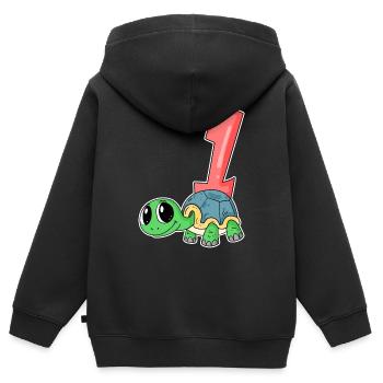 Numéro 1 Numéro Un - Motif Tortue - Sweat Premium à capuche zippé enfant bio - noir - Dos - AI Model Kid Male (0cm)