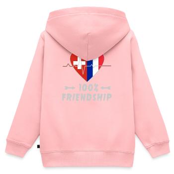 100 % amitié entre la Suisse et la France - Sweat Premium à capuche zippé enfant bio - rose - Dos - AI Model Kid Female (0cm)