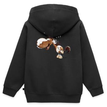 Lachendes Pferd Lewitzer Pferderasse Wortspiel - Kinder Premium Organic Zip Hoodie - Schwarz - Hinten - AI Model Kid Male (0cm)