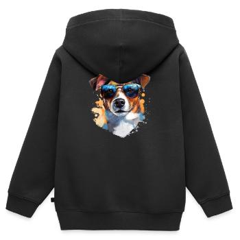 Jack Russel mit Sonnenbrille - Kinder Premium Organic Zip Hoodie - Schwarz - Hinten - AI Model Kid Male (0cm)