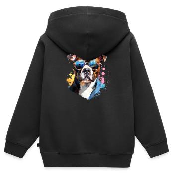 Staffordshire mit Sonnenbrille - Kinder Premium Organic Zip Hoodie - Schwarz - Hinten - AI Model Kid Male (0cm)