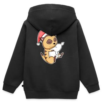 Erdmännchen Niedlich Müde Ausschlafen Weihnachten - Kinder Premium Organic Zip Hoodie - Schwarz - Hinten - AI Model Kid Male (0cm)