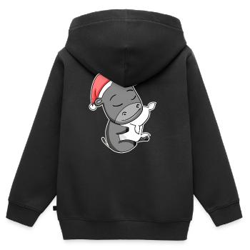 Esel Niedlich Müde Ausschlafen Weihnachten - Kinder Premium Organic Zip Hoodie - Schwarz - Hinten - AI Model Kid Male (0cm)