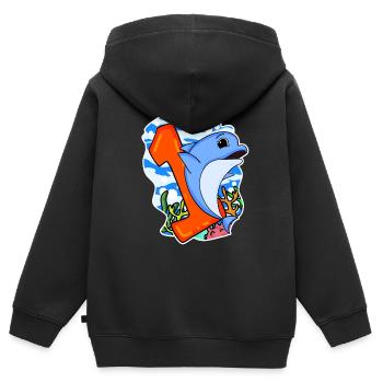 Numéro 1 Numéro Un - Motif Dauphin - Sweat Premium à capuche zippé enfant bio - noir - Dos - AI Model Kid Male (0cm)