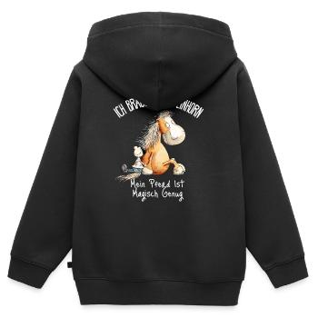 Pferd Einhorn Spruch Pferdefreunde - Kinder Premium Organic Zip Hoodie - Schwarz - Hinten - AI Model Kid Male (0cm)