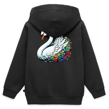 Cygne - Sweat Premium à capuche zippé enfant bio - noir - Dos - AI Model Kid Male (0cm)