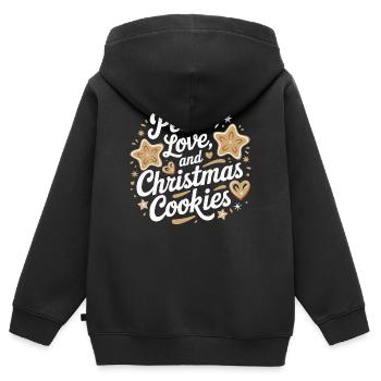 Frieden, Liebe und Weihnachtsplätzchen - Kinder Premium Organic Zip Hoodie - Schwarz - Hinten - AI Model Kid Male (0cm)