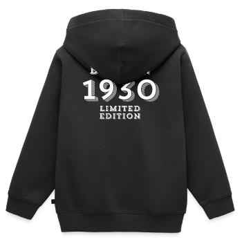 94 ans, date de naissance, année de naissance - Sweat Premium à capuche zippé enfant bio - noir - Dos - AI Model Kid Male (0cm)