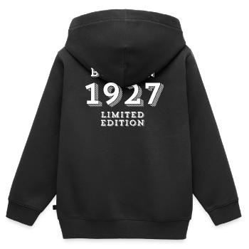 date de naissance, année de naissance, 97 ans - Sweat Premium à capuche zippé enfant bio - noir - Dos - AI Model Kid Male (0cm)