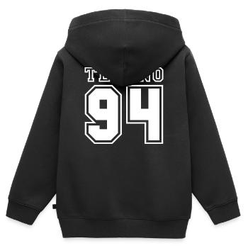 TECHNO 94 - Kinder Premium Organic Zip Hoodie - Schwarz - Hinten - AI Model Kid Male (0cm)