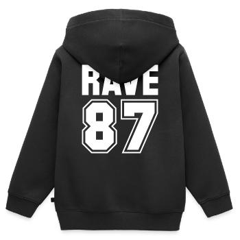 RAVE 87 - Kinder Premium Organic Zip Hoodie - Schwarz - Hinten - AI Model Kid Male (0cm)