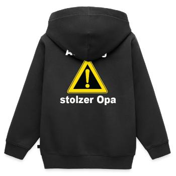 Achtung Stolzer Opa Warnzeichen - Kinder Premium Organic Zip Hoodie - Schwarz - Hinten - AI Model Kid Male (0cm)