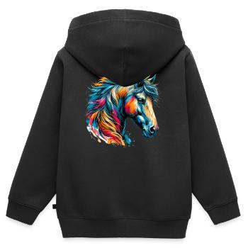 Cheval - Sweat Premium à capuche zippé enfant bio - noir - Dos - AI Model Kid Male (0cm)