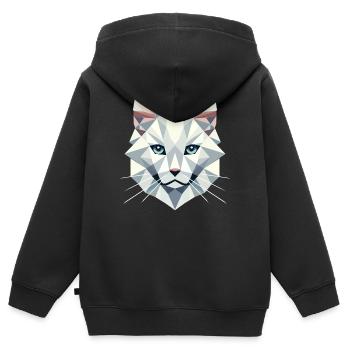 Élégance géométrique : Chat blanc à facettes - Sweat Premium à capuche zippé enfant bio - noir - Dos - AI Model Kid Male (0cm)