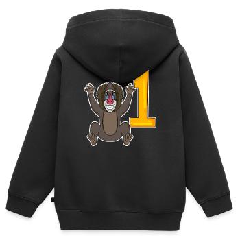 Numéro 1 Numéro Un - Motif Singe - Sweat Premium à capuche zippé enfant bio - noir - Dos - AI Model Kid Male (0cm)