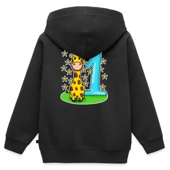 Numéro 1 Numéro Un - Motif Girafe - Sweat Premium à capuche zippé enfant bio - noir - Dos - AI Model Kid Male (0cm)