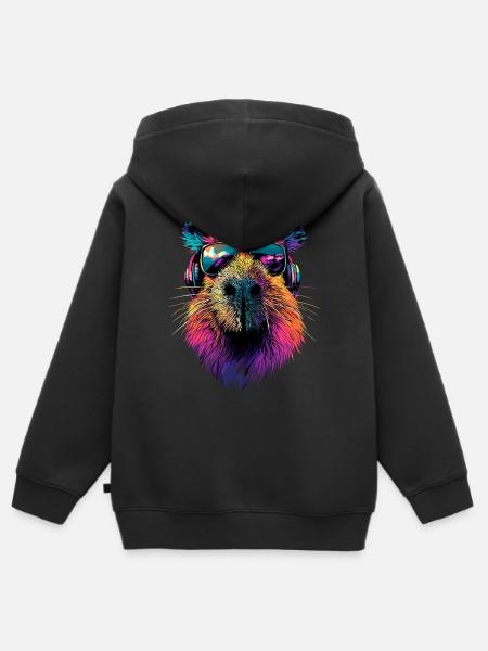 Capybara aurinkolasit värikäs Popart Capybara - Lasten Premium vetoketjullinen huppari luomu - musta