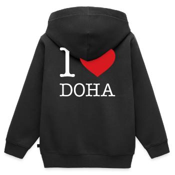 J’AIME DOHA Qatar Katar - Sweat Premium à capuche zippé enfant bio - noir - Dos - AI Model Kid Male (0cm)