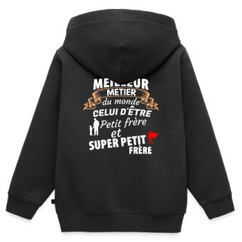 Humorvolles Zitat Bruder Super Klein - Kinder Premium Organic Zip Hoodie - Schwarz - Hinten - AI Model Kid Male (0cm)