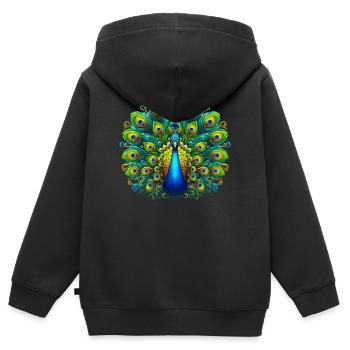 Pfau - Kinder Premium Organic Zip Hoodie - Schwarz - Hinten - AI Model Kid Male (0cm)