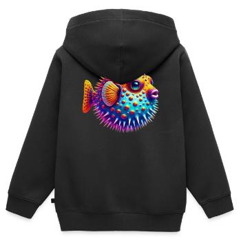 Kugelfisch - Kinder Premium Organic Zip Hoodie - Schwarz - Hinten - AI Model Kid Male (0cm)