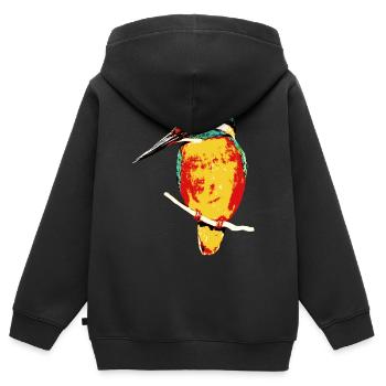 L’art de l’oiseau vivant sur textile - Sweat Premium à capuche zippé enfant bio - noir - Dos - AI Model Kid Male (0cm)