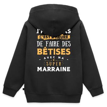 Bêtises avec super Marraine - idée cadeau enfant - Sweat Premium à capuche zippé enfant bio - noir - Dos - AI Model Kid Male (0cm)