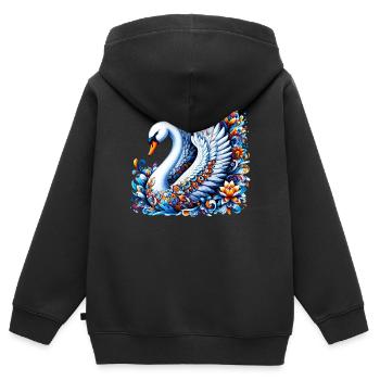 Cygne - Sweat Premium à capuche zippé enfant bio - noir - Dos - AI Model Kid Male (0cm)