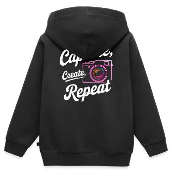 Capturer, créer, répéter - Sweat Premium à capuche zippé enfant bio - noir - Dos - AI Model Kid Male (0cm)