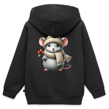 süße Maus mit einer warmen Strickmütze und Schal - Kinder Premium Organic Zip Hoodie - Schwarz - Hinten - AI Model Kid Male (0cm)