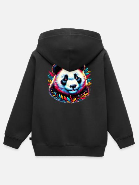 Panda - Premium børne zip-hættetrøje økologisk - sort