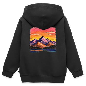 Malerei Berglandschaft und Sonnenuntergang - Kinder Premium Organic Zip Hoodie - Schwarz - Hinten - AI Model Kid Male (0cm)