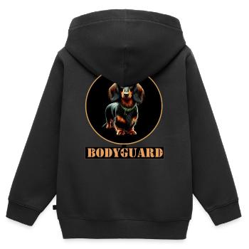 Bodyguard Dackel Langhaardackel - Kinder Premium Organic Zip Hoodie - Schwarz - Hinten - AI Model Kid Male (0cm)