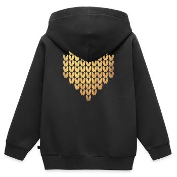 Motif de tricot coeur or Exclusive Love Winter - Sweat Premium à capuche zippé enfant bio - noir - Dos - AI Model Kid Male (0cm)