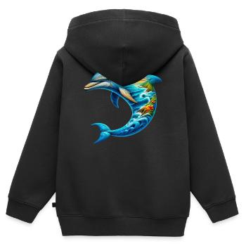 Delfin - Kinder Premium Organic Zip Hoodie - Schwarz - Hinten - AI Model Kid Male (0cm)