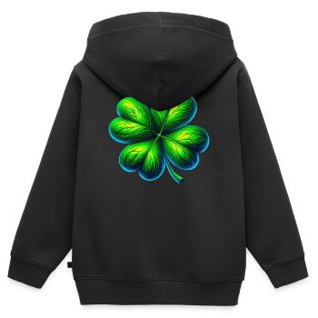 Trèfle à quatre feuilles - Sweat Premium à capuche zippé enfant bio - noir - Dos - AI Model Kid Male (0cm)
