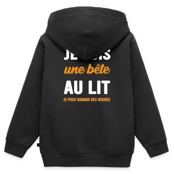Ich bin ein Biest im Bett, ich kann stundenlang schlafen - Kinder Premium Organic Zip Hoodie - Schwarz - Hinten - AI Model Kid Male (0cm)