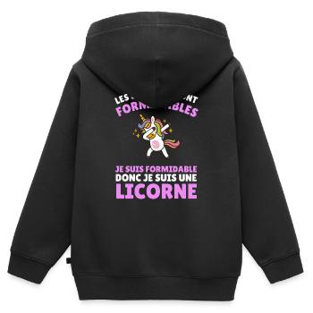 je suis formidable donc je suis une licorne - Sweat Premium à capuche zippé enfant bio - noir - Dos - AI Model Kid Male (0cm)