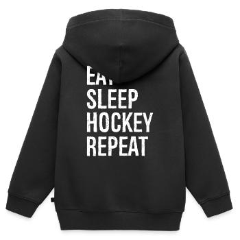 Essen Schlaf Hockey Wiederholen - Kinder Premium Organic Zip Hoodie - Schwarz - Hinten - AI Model Kid Male (0cm)