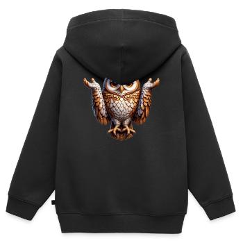 Hibou à contractions - Sweat Premium à capuche zippé enfant bio - noir - Dos - AI Model Kid Male (0cm)