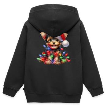 Festlicher Hund mit Lichterkette - Kinder Premium Organic Zip Hoodie - Schwarz - Hinten - AI Model Kid Male (0cm)