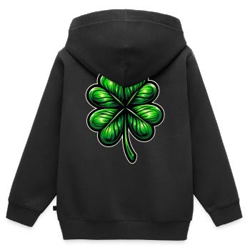 Trèfle à quatre feuilles - Sweat Premium à capuche zippé enfant bio - noir - Dos - AI Model Kid Male (0cm)