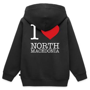 I LOVE NORTH MACEDONIA Nordmazedonien - Kinder Premium Organic Zip Hoodie - Schwarz - Hinten - AI Model Kid Male (0cm)