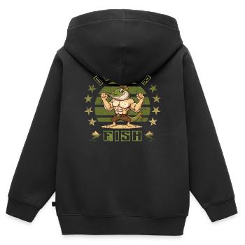 Brochet - Sweat Premium à capuche zippé enfant bio - noir - Dos - AI Model Kid Male (0cm)
